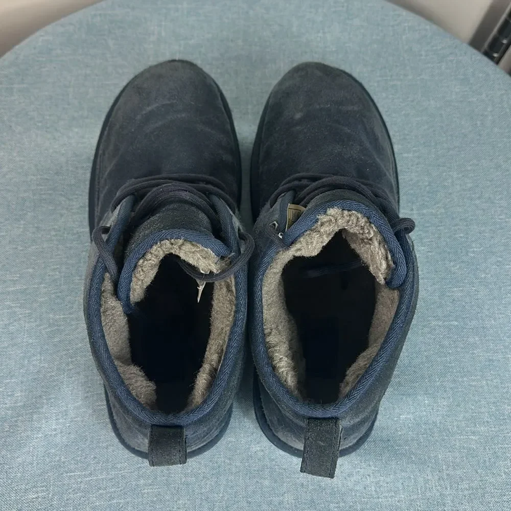 UGG Navy Blue Neumel Suede Chukka Boots Charcoal Sherpa Lined Size 10